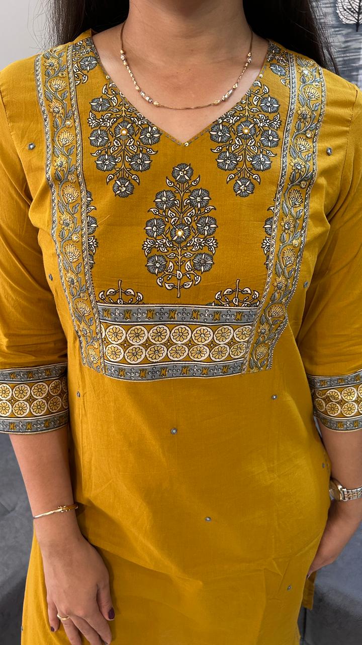 Mustard Mustard Tradition Block-Print Kurta Set with Dupatta
