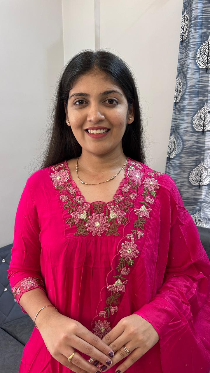 Gulabi Festive Organza-Border Kurta Set with Scalloped Dupatta