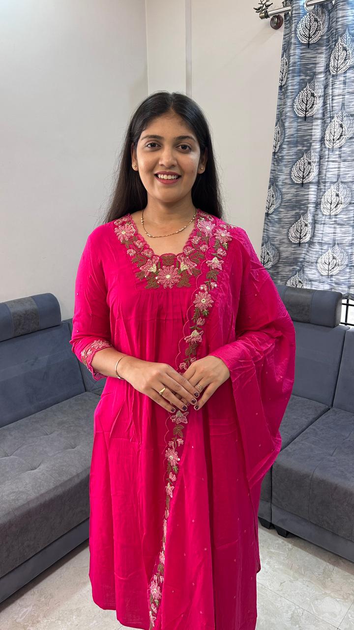Gulabi Festive Organza-Border Kurta Set with Scalloped Dupatta