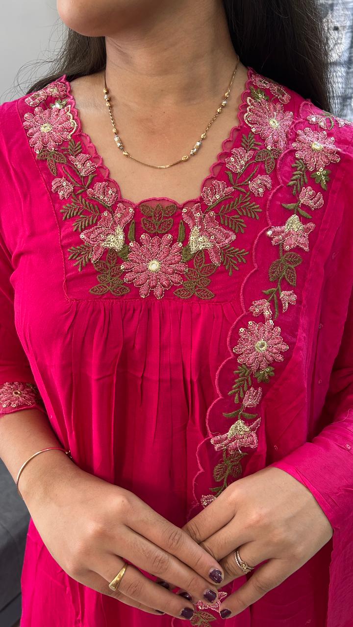 Gulabi Festive Organza-Border Kurta Set with Scalloped Dupatta