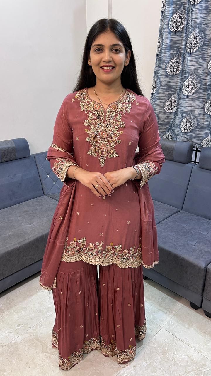 Dusty Rose Festive Sharara Set
