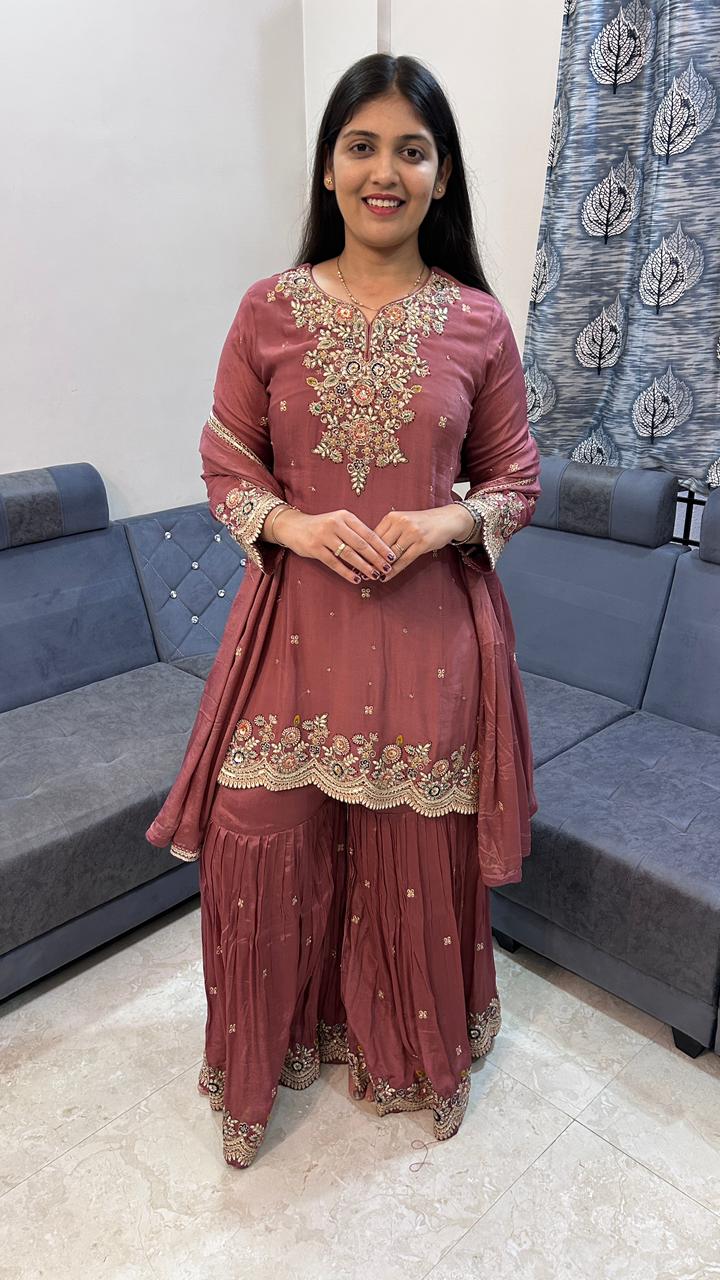 Dusty Rose Festive Sharara Set
