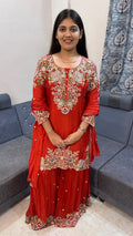 Scarlet Red Designer Sharara Set