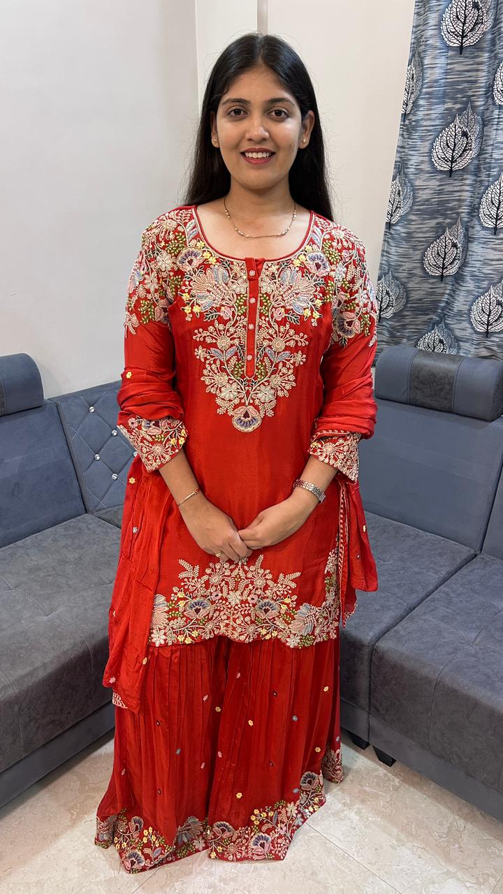 Scarlet Red Designer Sharara Set
