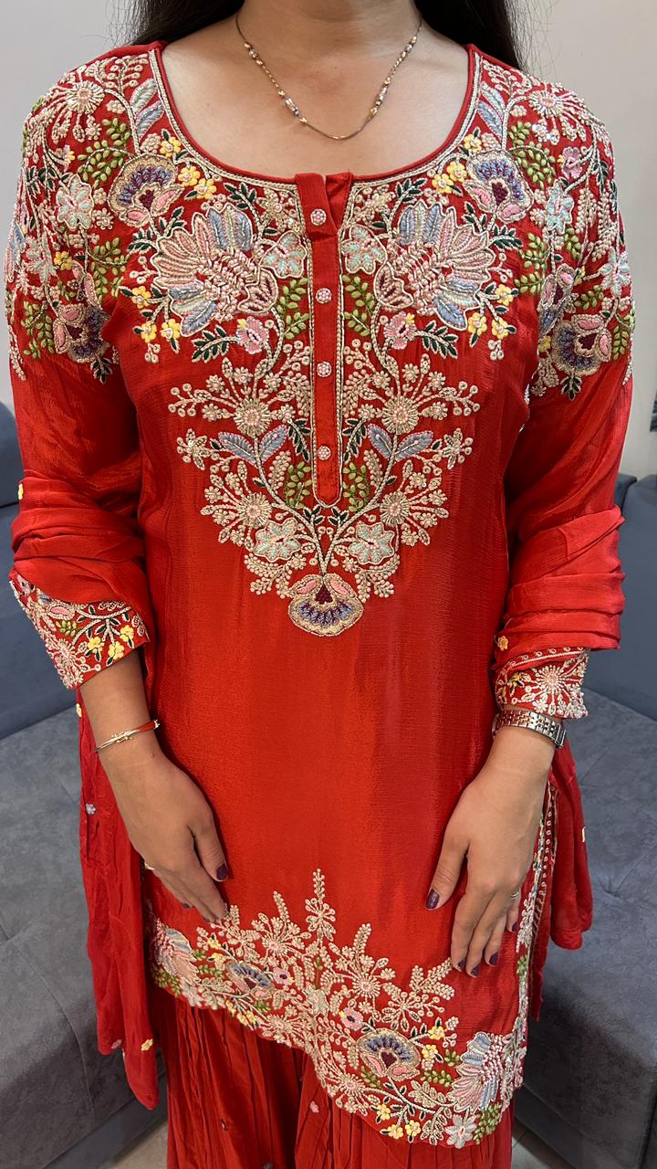 Scarlet Red Designer Sharara Set