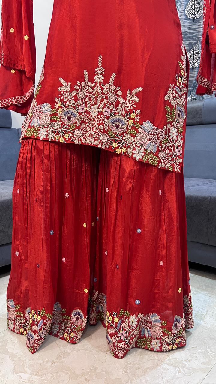 Scarlet Red Designer Sharara Set