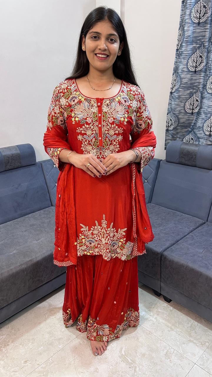 Scarlet Red Designer Sharara Set