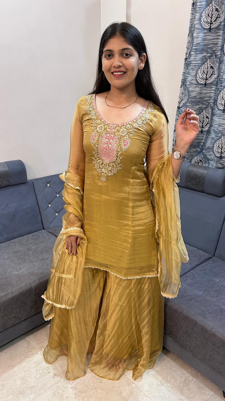 Olive Gold Grace Sharara Set