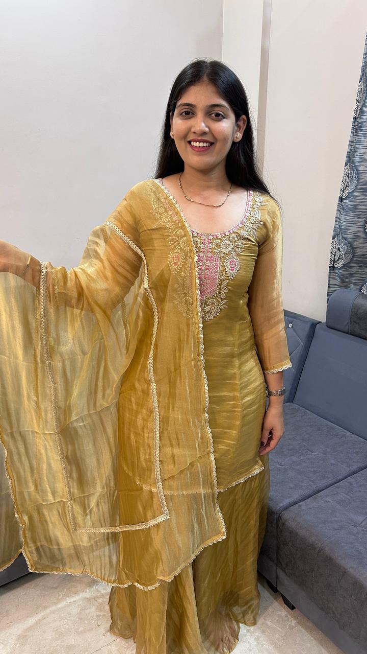 Olive Gold Grace Sharara Set