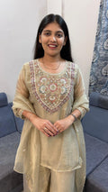 Sage Beige Embroidered Palazzo Suit Set