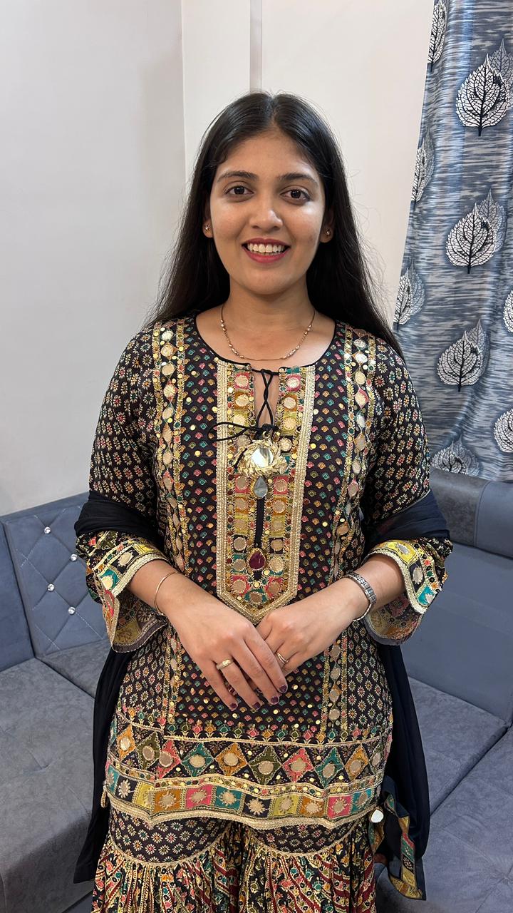 Midnight Mirror Work Sharara Set