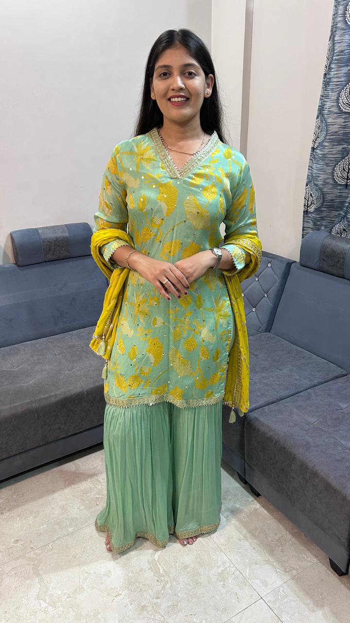 Mint & Mustard Lotus Bloom Sharara Set