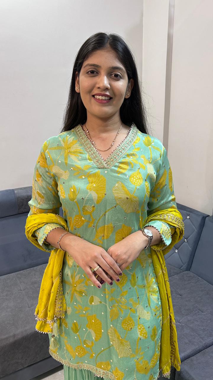 Mint & Mustard Lotus Bloom Sharara Set