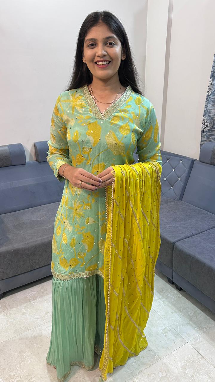 Mint & Mustard Lotus Bloom Sharara Set