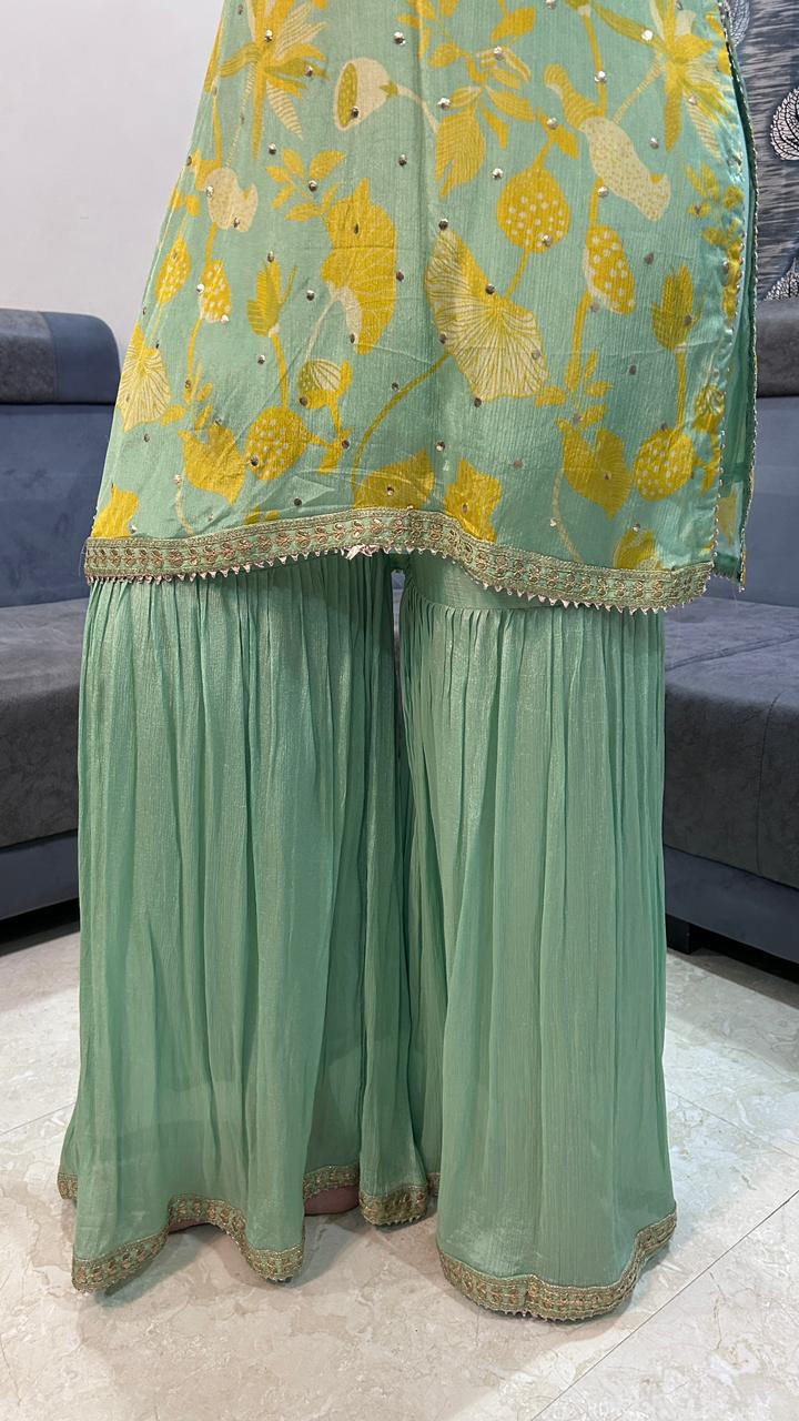 Mint & Mustard Lotus Bloom Sharara Set