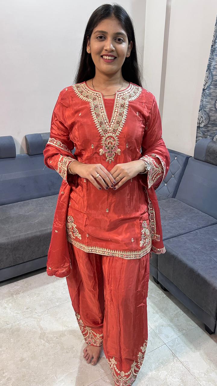 Rust Crimson Embroidered Punjabi Salwar Set