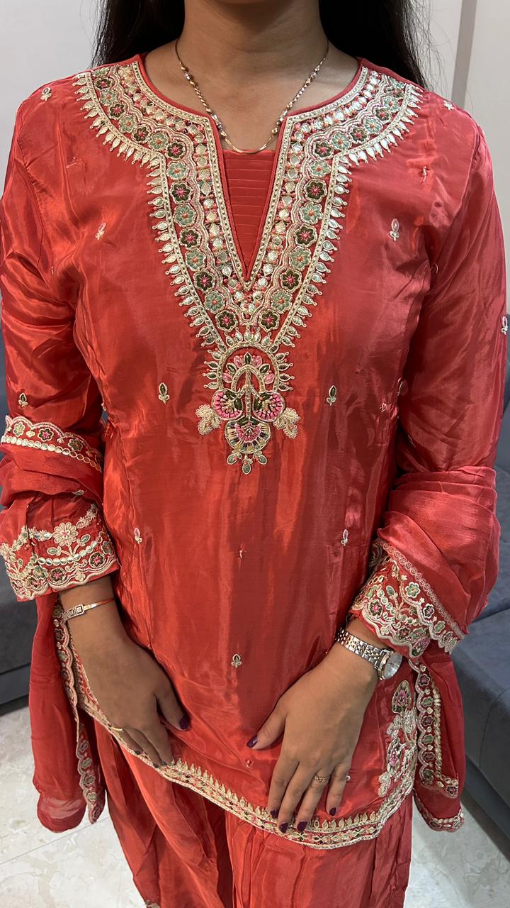 Rust Crimson Embroidered Punjabi Salwar Set