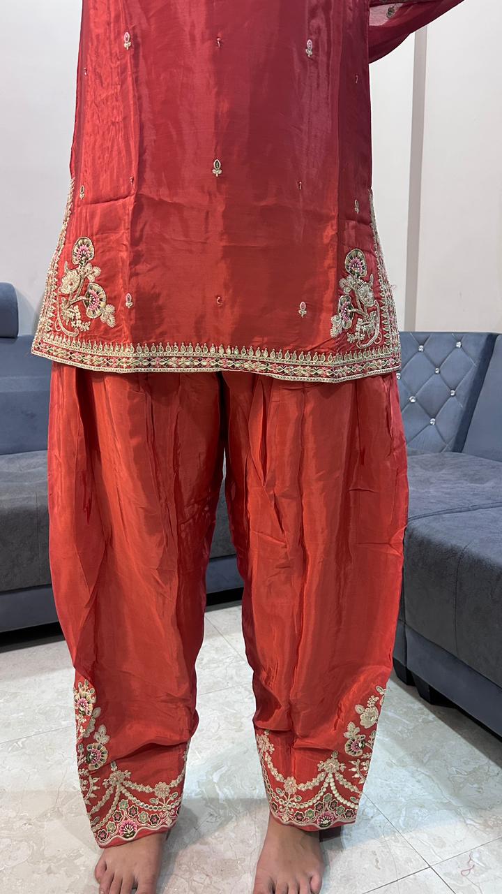Rust Crimson Embroidered Punjabi Salwar Set