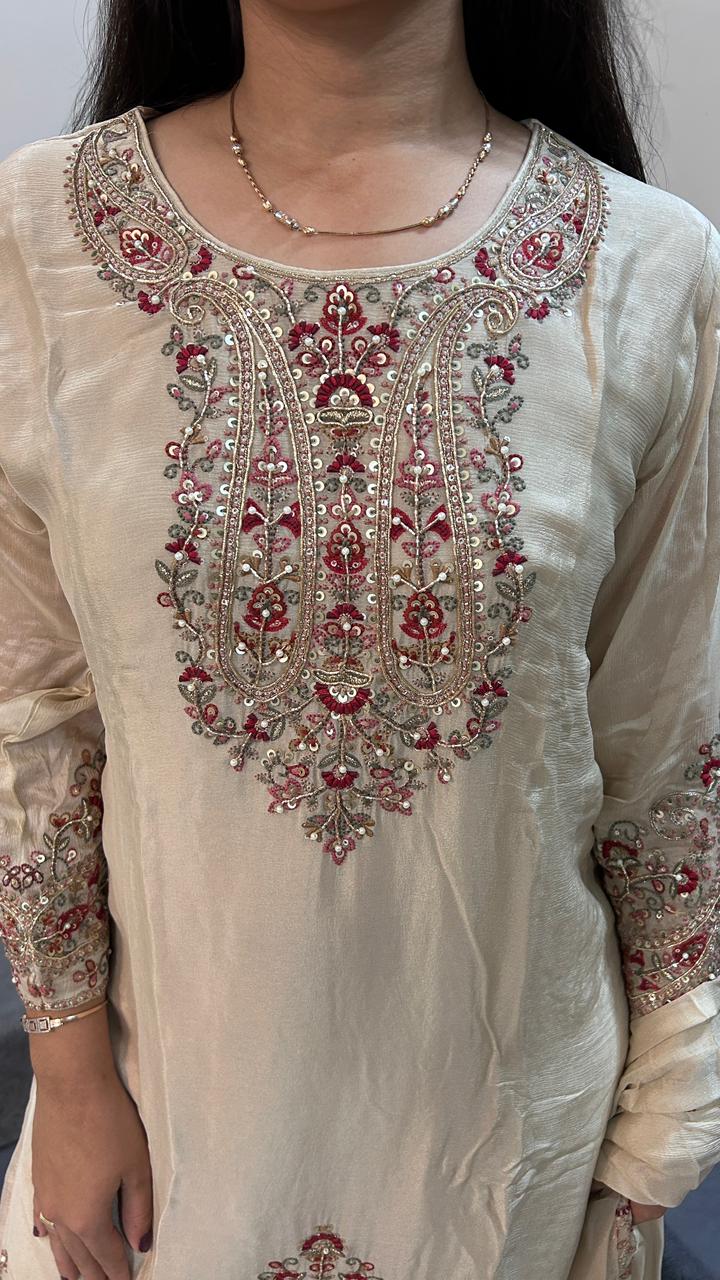 Champagne Gold Royal Embroidered Sharara Set