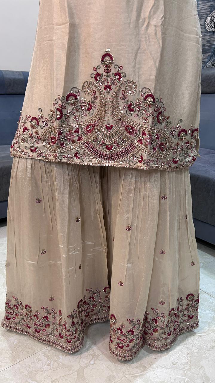 Champagne Gold Royal Embroidered Sharara Set