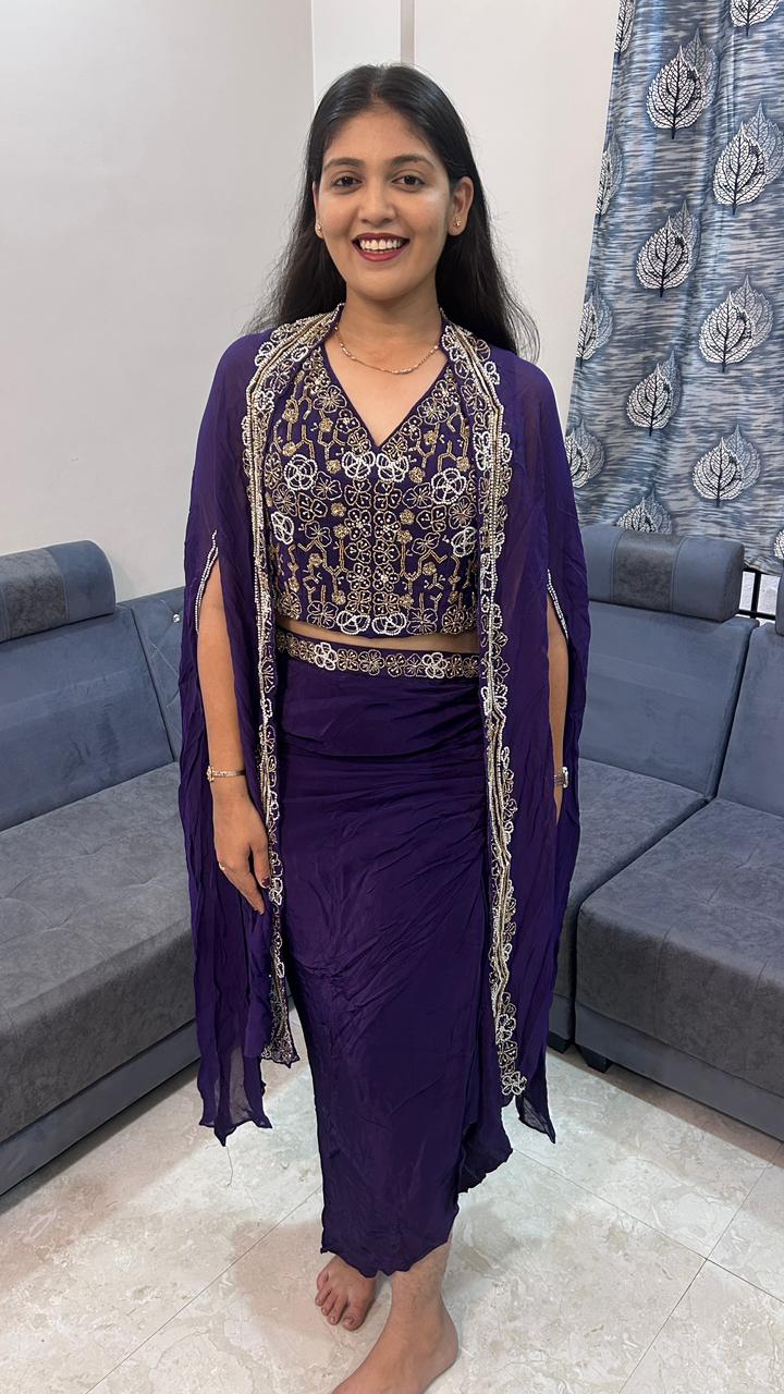 Royal Purple Indo-Western Drape Set