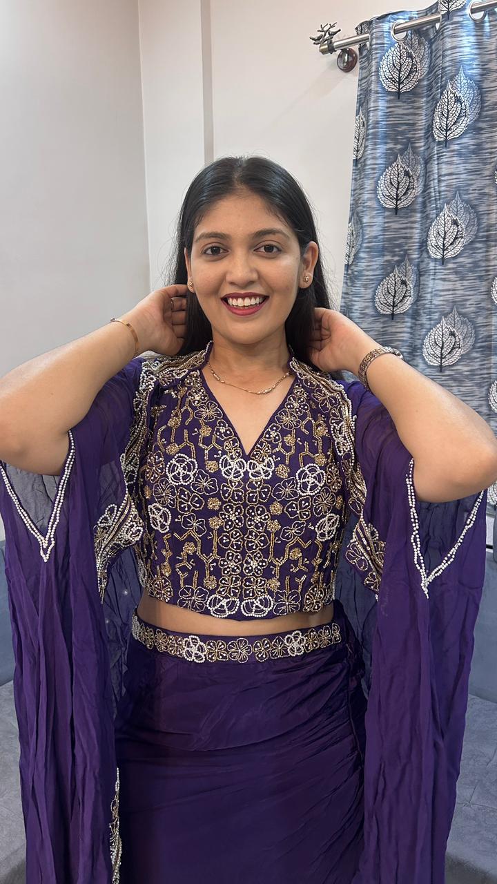 Royal Purple Indo-Western Drape Set