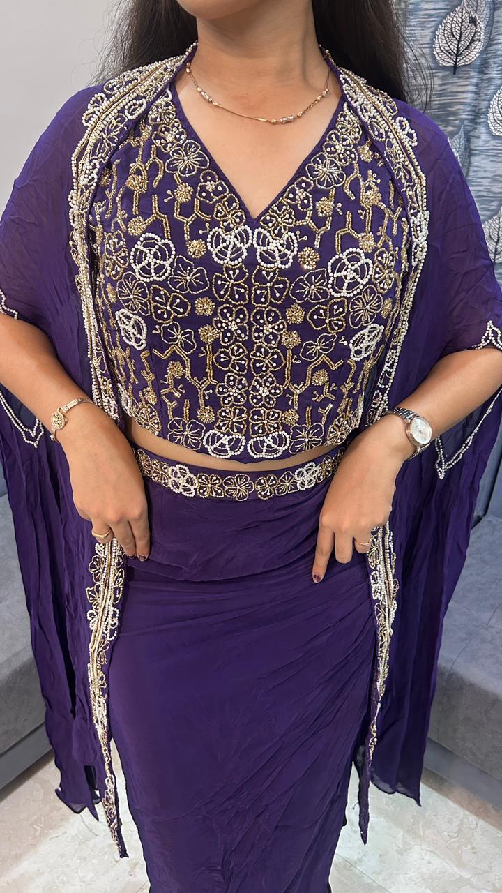 Royal Purple Indo-Western Drape Set