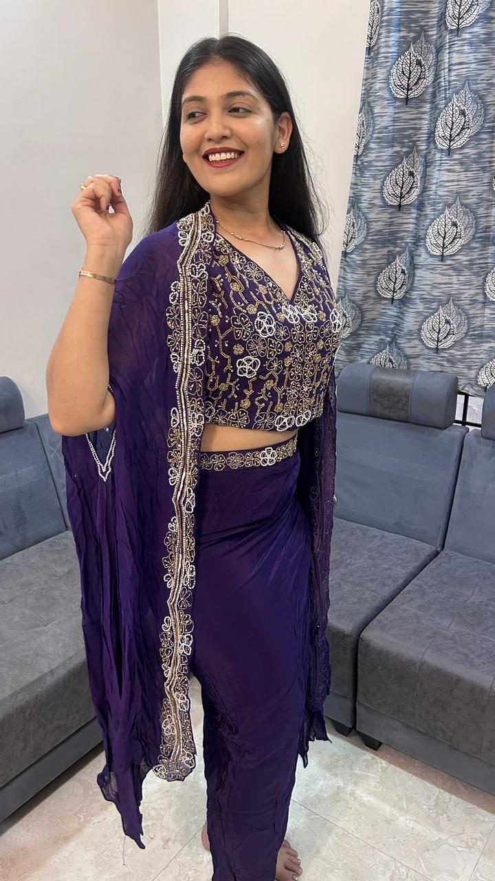 Royal Purple Indo-Western Drape Set