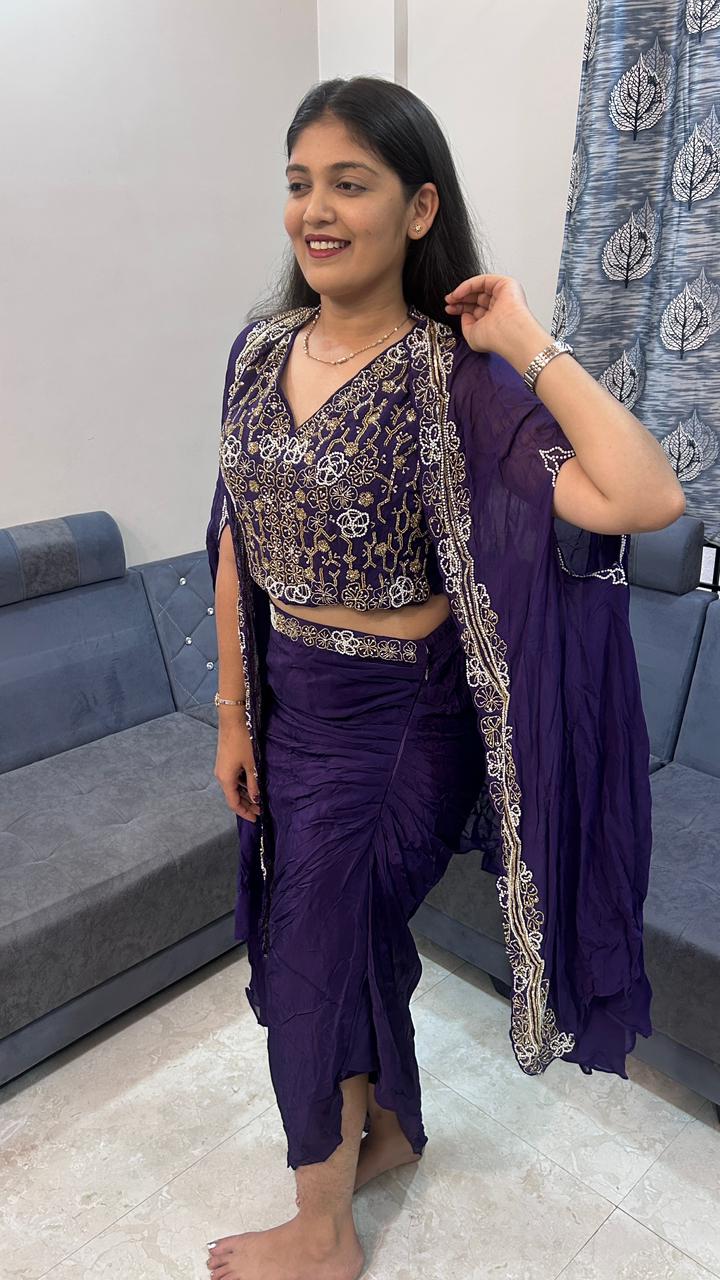 Royal Purple Indo-Western Drape Set