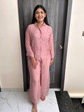 Rose Vine Hand-Embroidered Chanderi Co-Ord Set – Dusty Pink