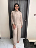Rose Vine Hand-Embroidered Chanderi Co-Ord Set – Taupe Beige