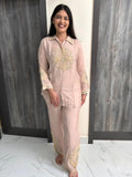 Hand-Embroidered Silk Co-Ord Set – Blush Pink