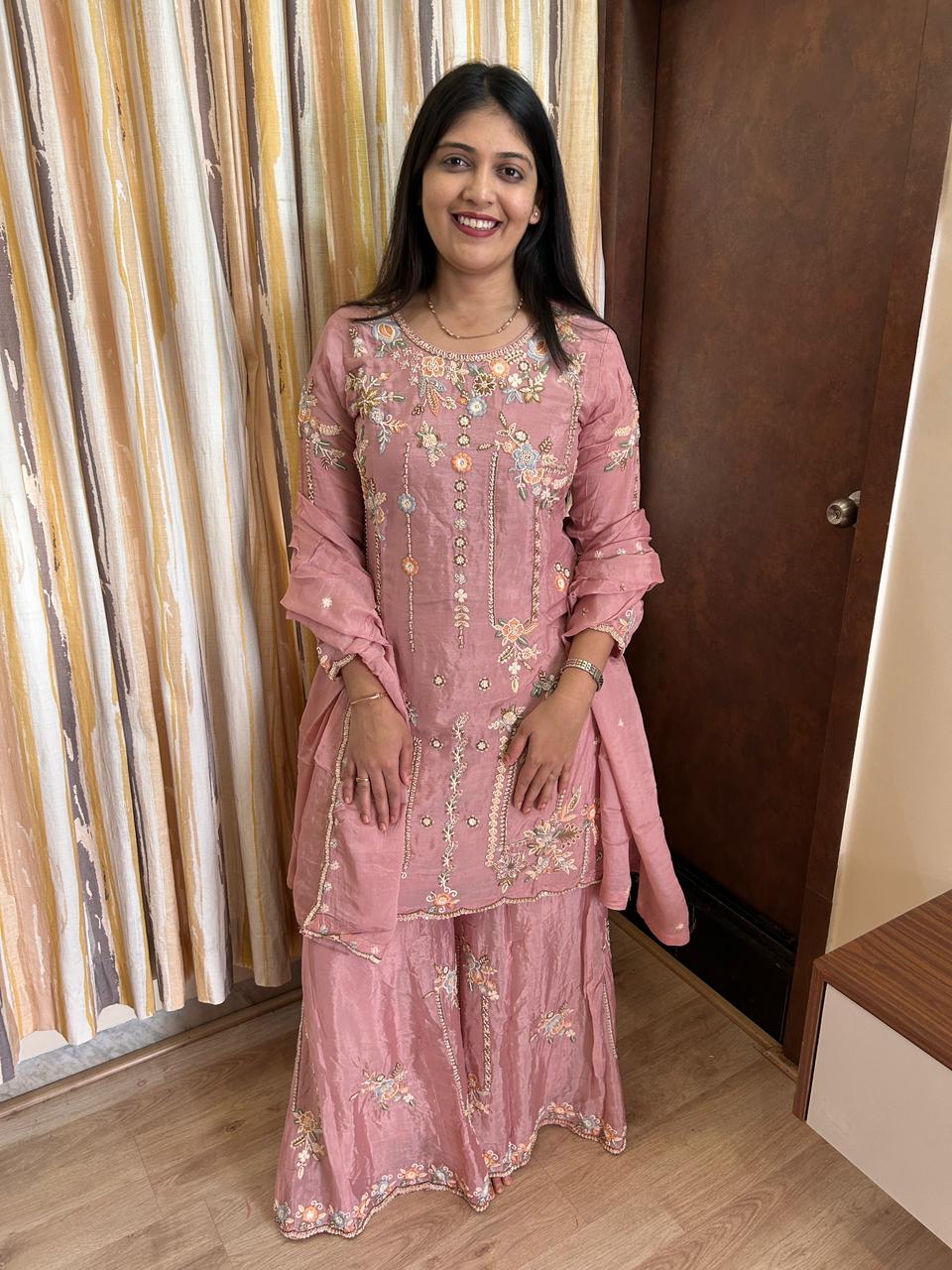 The Pink Floral Embroidered Sharara Set