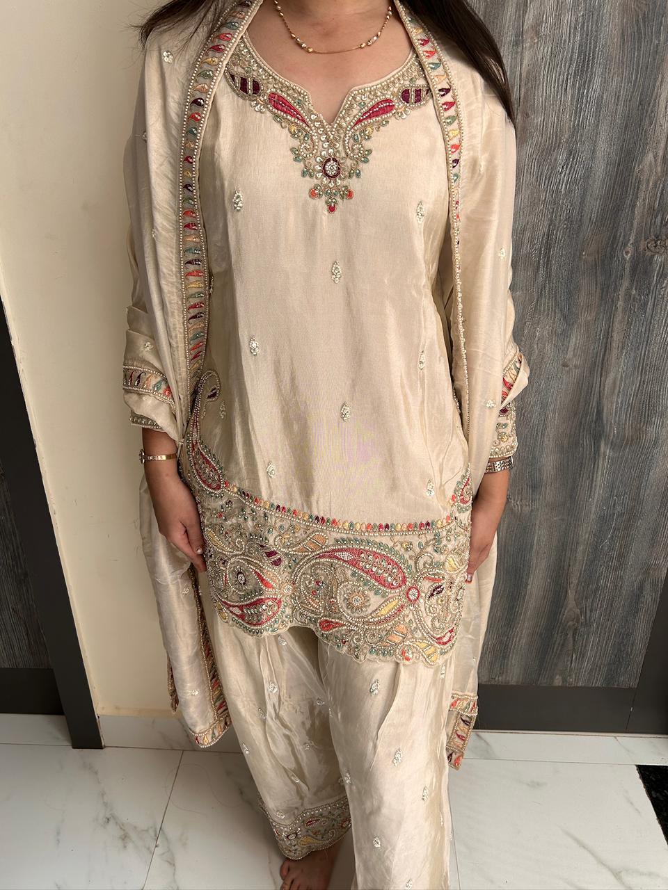 The Cream Paisley Embellished Salwar Set