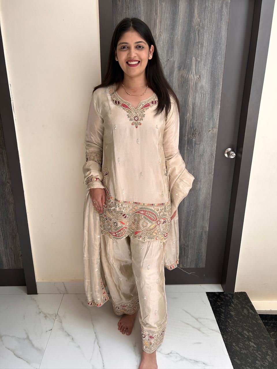 The Cream Paisley Embellished Salwar Set