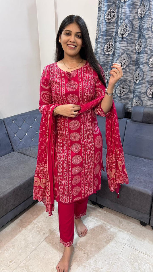 Fuchsia Rhythm Bandhani Kurta Set