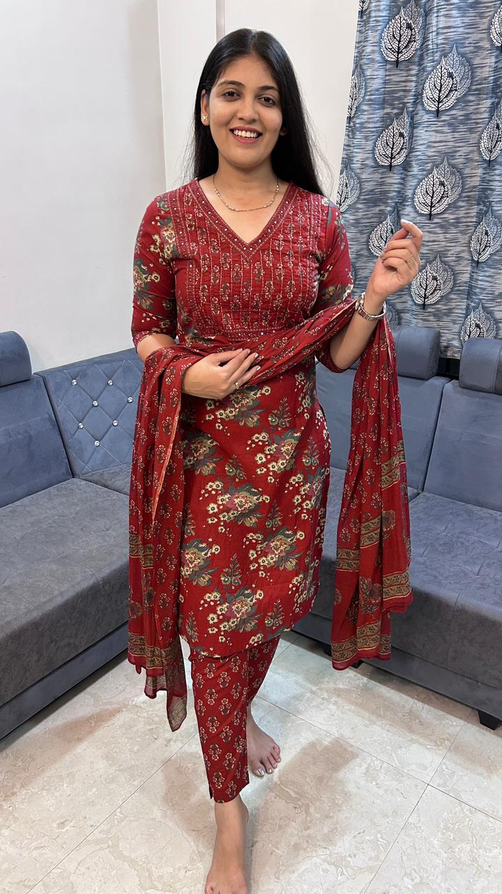 Crimson Bloom Floral Kurta Set