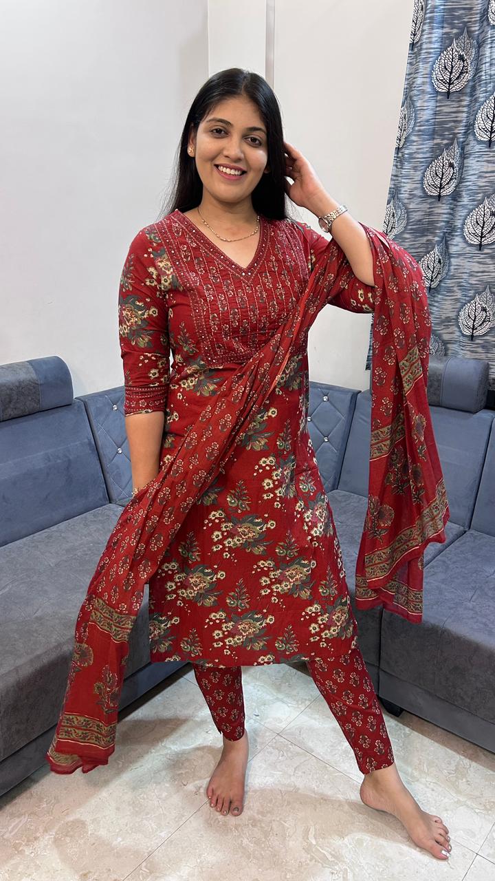 Crimson Bloom Floral Kurta Set