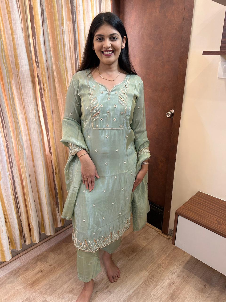 Sage Elegance Organza Kurta Set