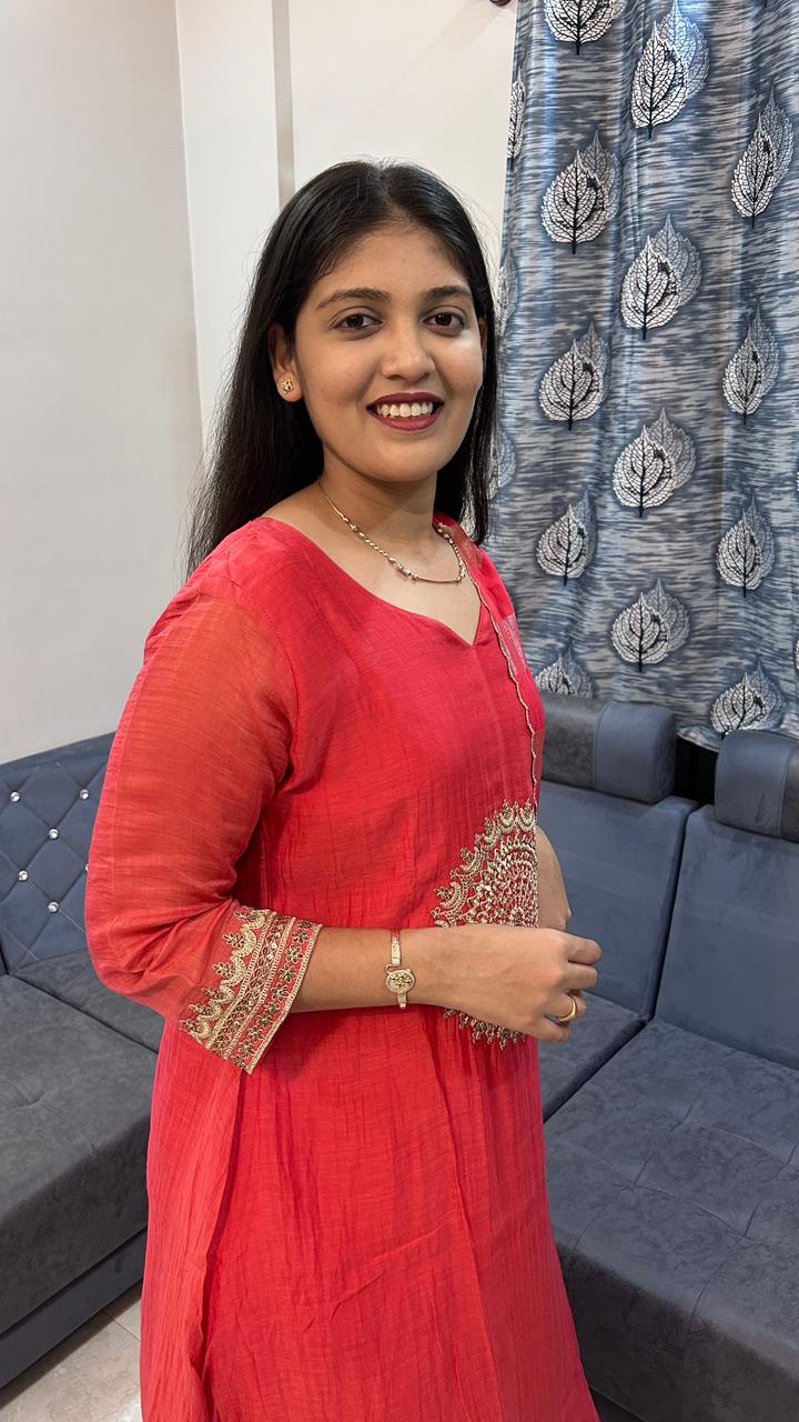 Coral Red Silk Kurta Set with Central Gold Mandala Motif
