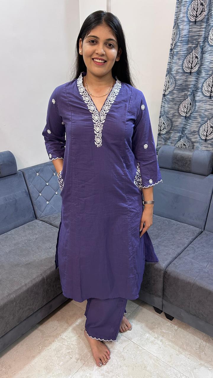 Indigo Violet Embroidered Pocket Set