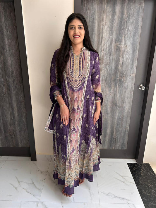 Royal Purple Printed Anarkali Set