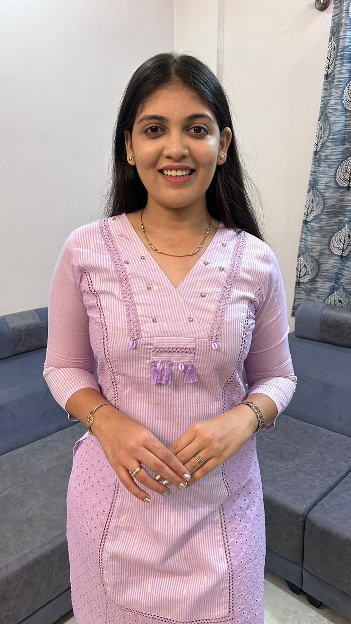 Lavender Pastels Chikankari & Stripe Co-ord Set