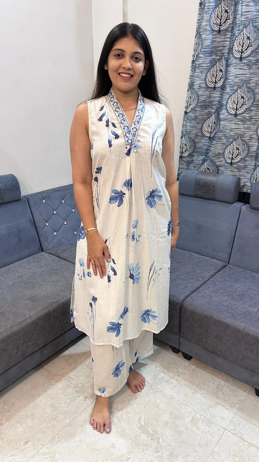 Ivory &amp; Indigo Blue Brush-Stroke Co-ord Set