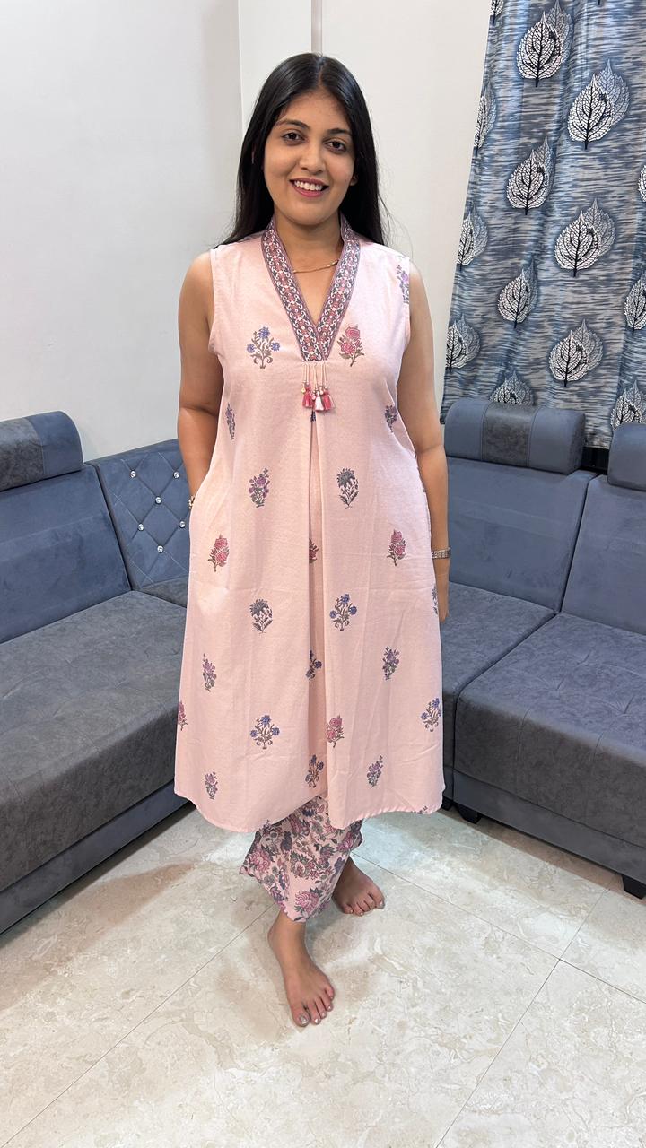 Blush Pink Floral Print A-Line Co-ord Set