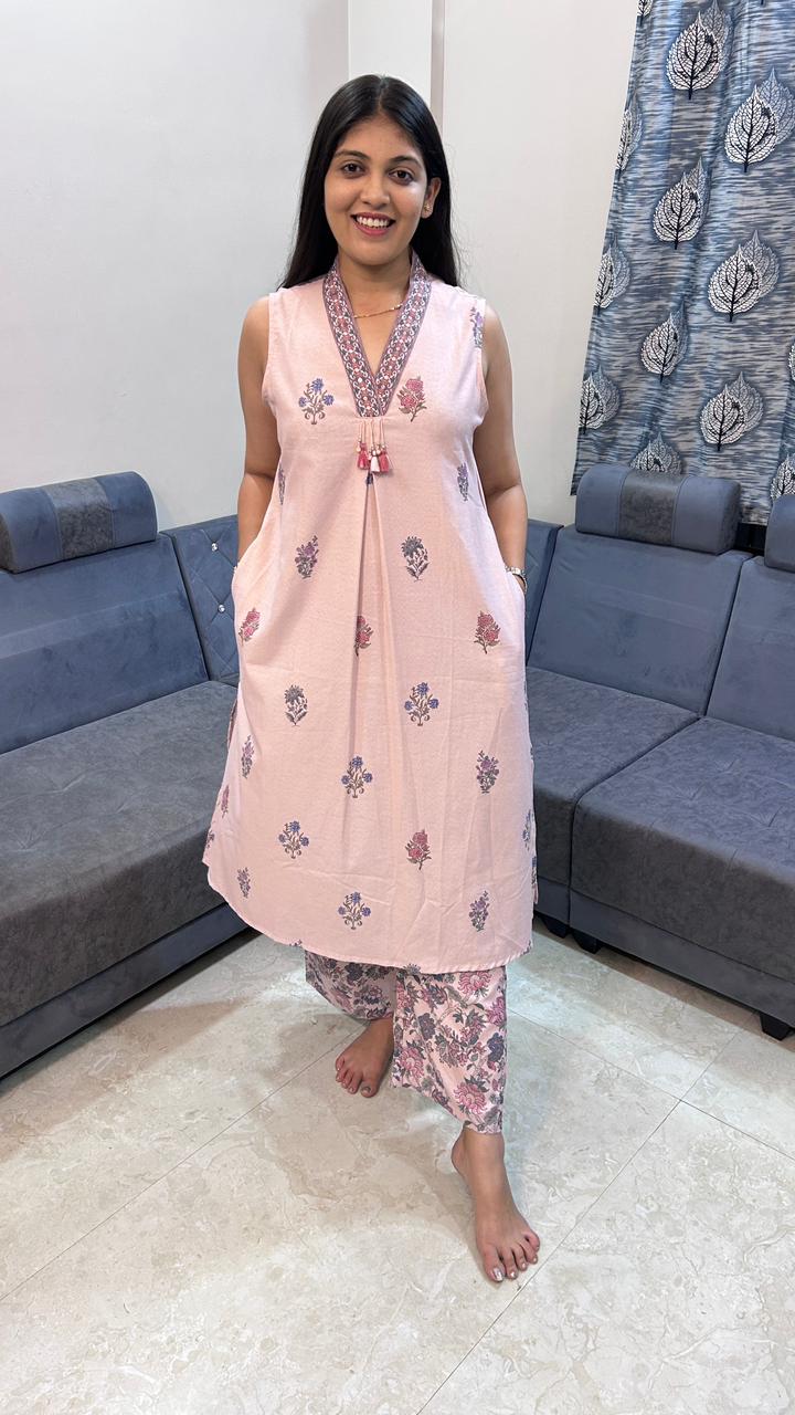 Blush Pink Floral Print A-Line Co-ord Set
