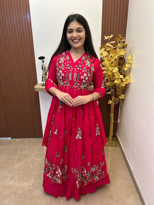 Rani Pink Embroidered Anarkali Set