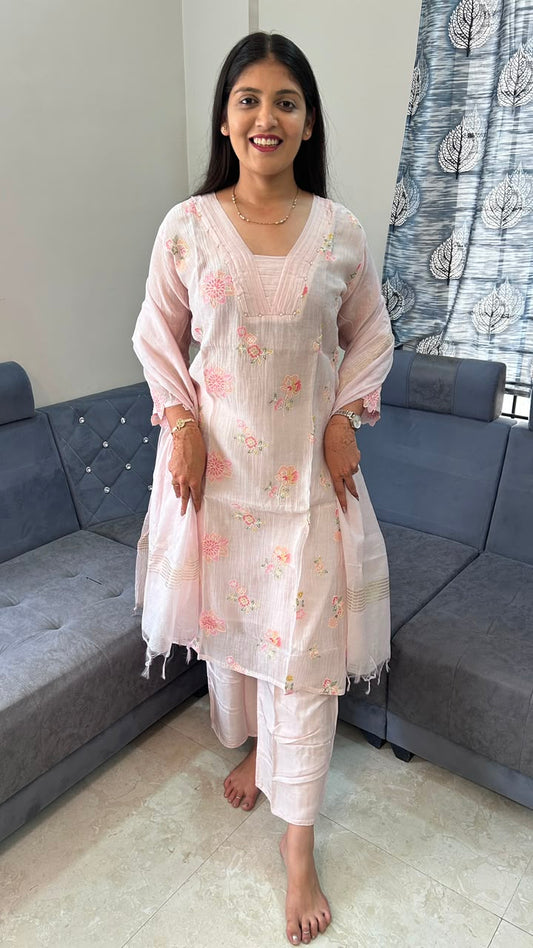 The Amaya Floral Embroidered Chanderi Suit Set