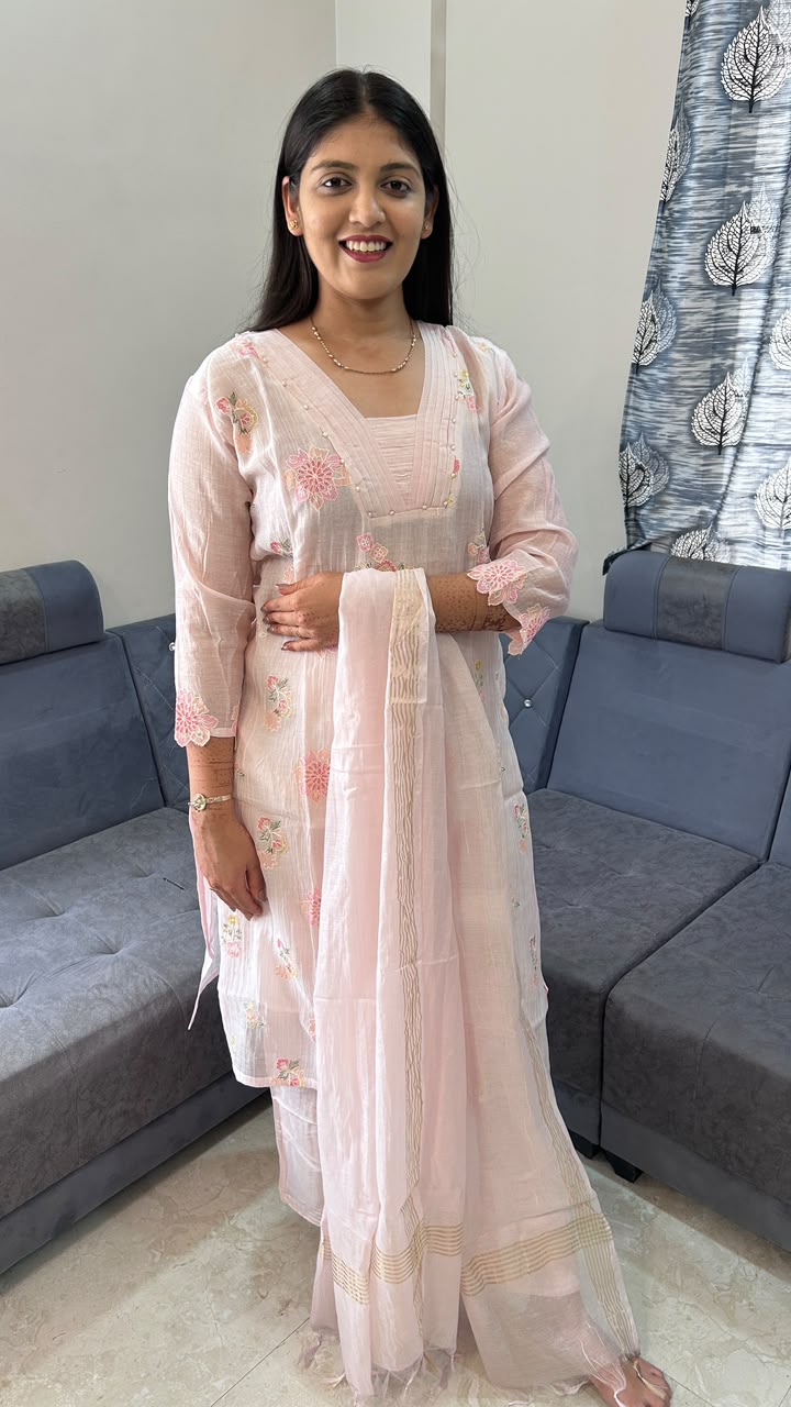 The Amaya Floral Embroidered Chanderi Suit Set