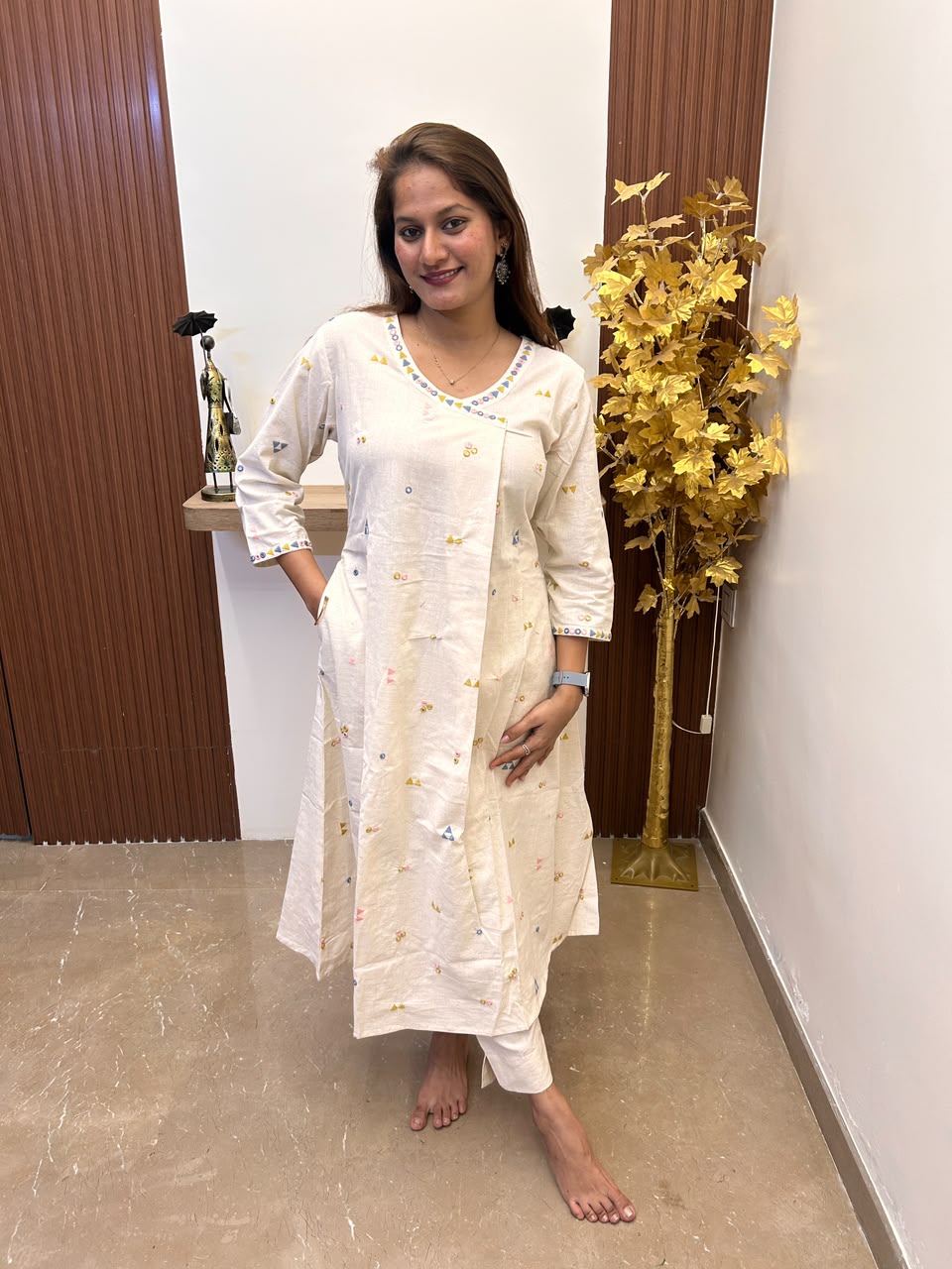 Off-White Embroidered Angrakha Set